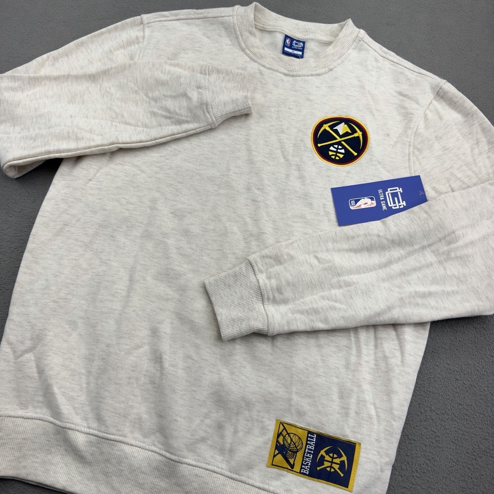 NBA Ultra Game Denver Nuggets Hit Em Up Crew Sweater Mens S Fleece Beige Pickaxe